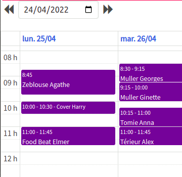 Vue semaine du calendrier